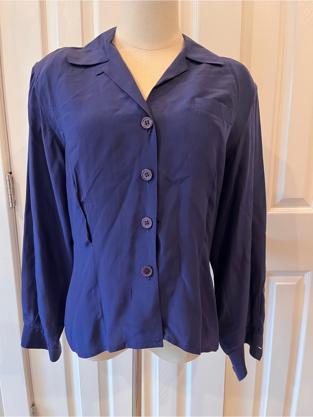 Vintage silk Navy Button-Front Women's Top